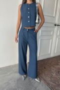 TENCEL KOLSUZ GÖMLEK - PANTOLON TAKIM - İndigo resmi